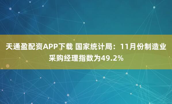 天通盈配资APP下载 国家统计局：11月份制造业采购经理指数为49.2%
