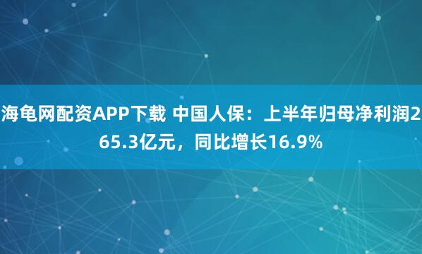 海龟网配资APP下载 中国人保：上半年归母净利润265.3亿元，同比增长16.9%